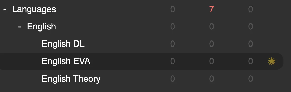 Lista talii w Anki z talią English EVA